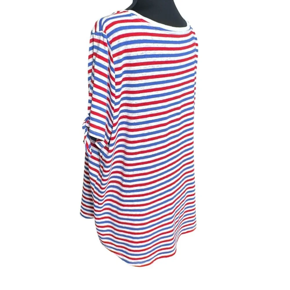 Talbots Shirt Size 2X Red White Blue Patriotic USA Linen Blend Stripe Top Tee - Picture 6 of 10
